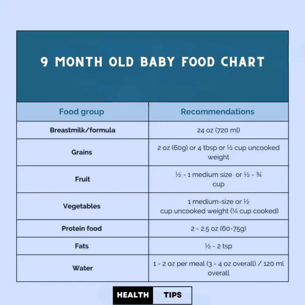 9 Month old baby food chart